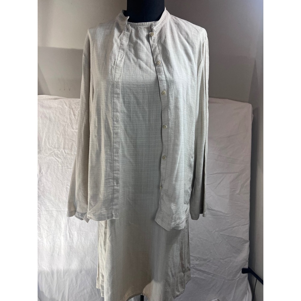 Eileen Fisher Basket Crepe Linen Blend Dress and Jacket Set Beige Small